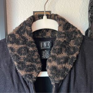 vintage 90s leopard trim zip up sweater